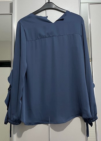 Kadın Mavi Uzun Kollu Fırfırlı Bluz - Görsel 2