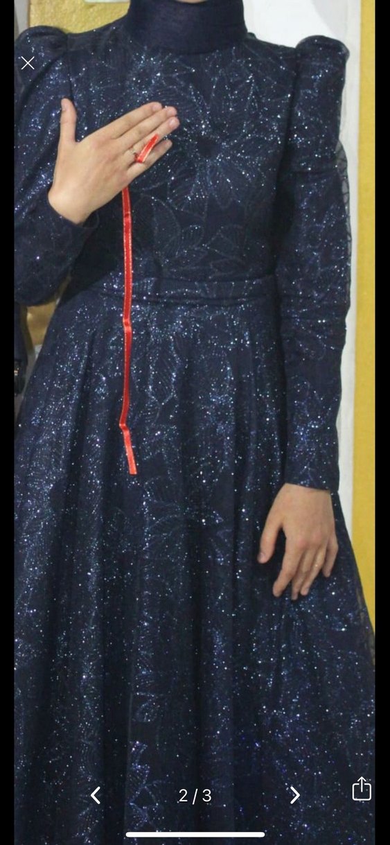 Parlak Mavi İşlemeli Uzun Abiye Elbise - Görsel 2