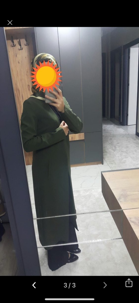 Kadın Haki Uzun Minimalist ceket - Görsel 2