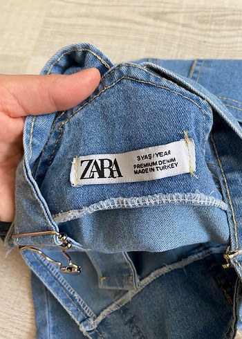 Zara Mavi Baskılı Kız Kot Tulum
