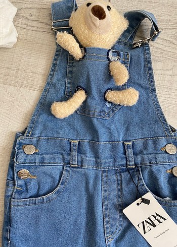 24-36 Ay Beden Mavi Baskılı Kız Kot Tulum