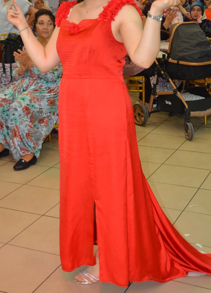 Kırmızı Straplez Uzun Abiye Elbise - Görsel 2