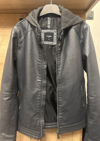 Colins Erkek S beden Gri Deri Kapsonlu Ceket - Görsel 2