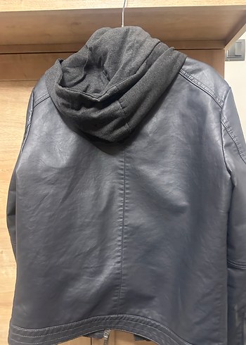 Colins Erkek S beden Gri Deri Kapsonlu Ceket - Görsel 3