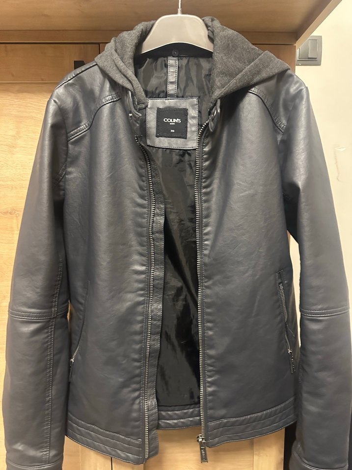 Colins Erkek S beden Gri Deri Kapsonlu Ceket - Görsel 2
