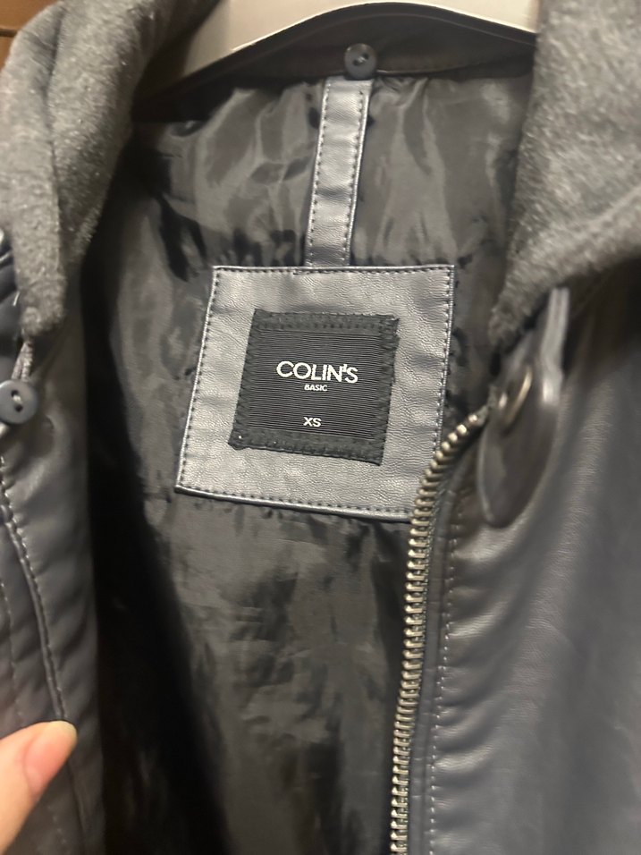 Colins Erkek S beden Gri Deri Kapsonlu Ceket - Görsel 4