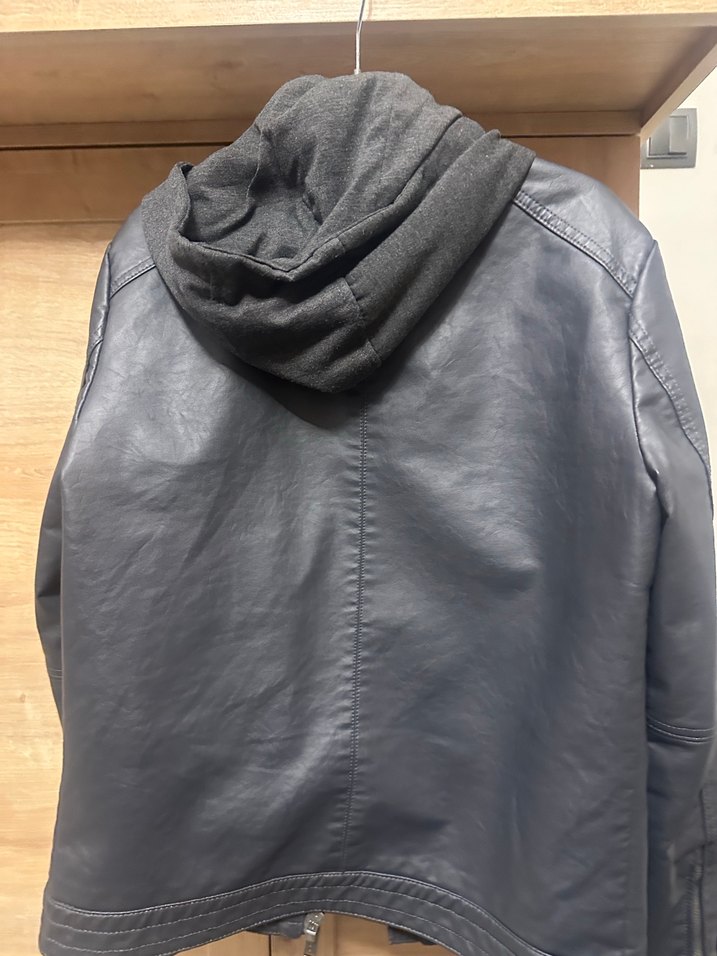 Colins Erkek S beden Gri Deri Kapsonlu Ceket - Görsel 3