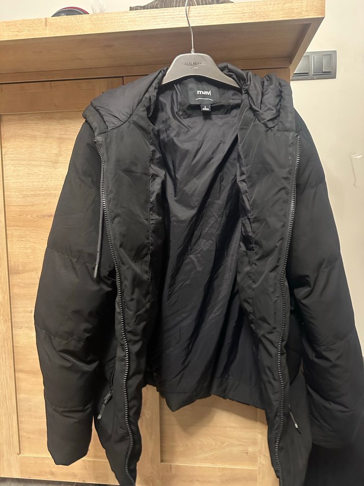 Mavi Erkek Siyah Kapüşonlu Şişme Mont - Görsel 5