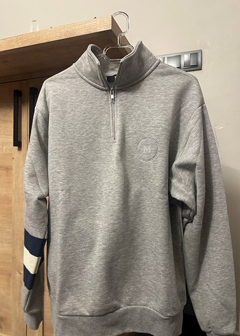 Gri Spor Erkek Sweatshirt Yarım Fermuarlı Esofman Takımı - Görsel 4