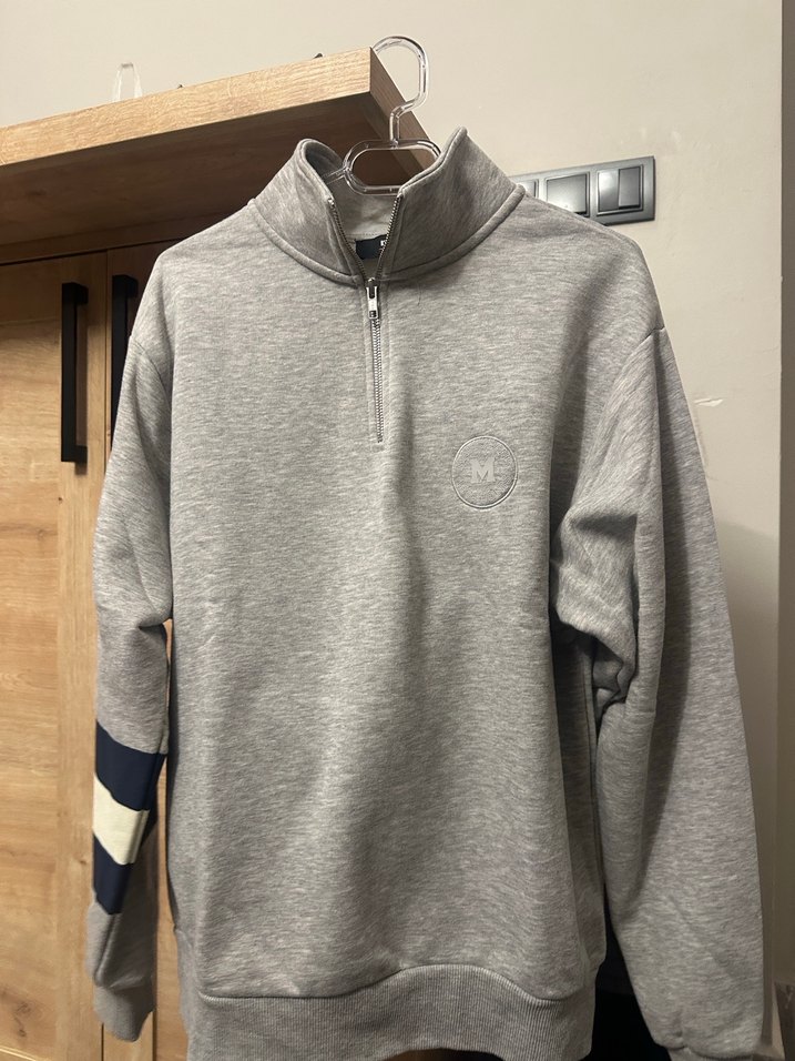 Gri Spor Erkek Sweatshirt Yarım Fermuarlı Esofman Takımı - Görsel 4