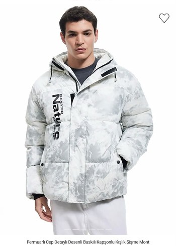 Koton Nature Kapusonlu Gri Beyaz Sisme Mont