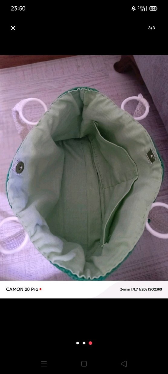 Yeşil Çizgili Örgü Kadın Çanta - Görsel 3