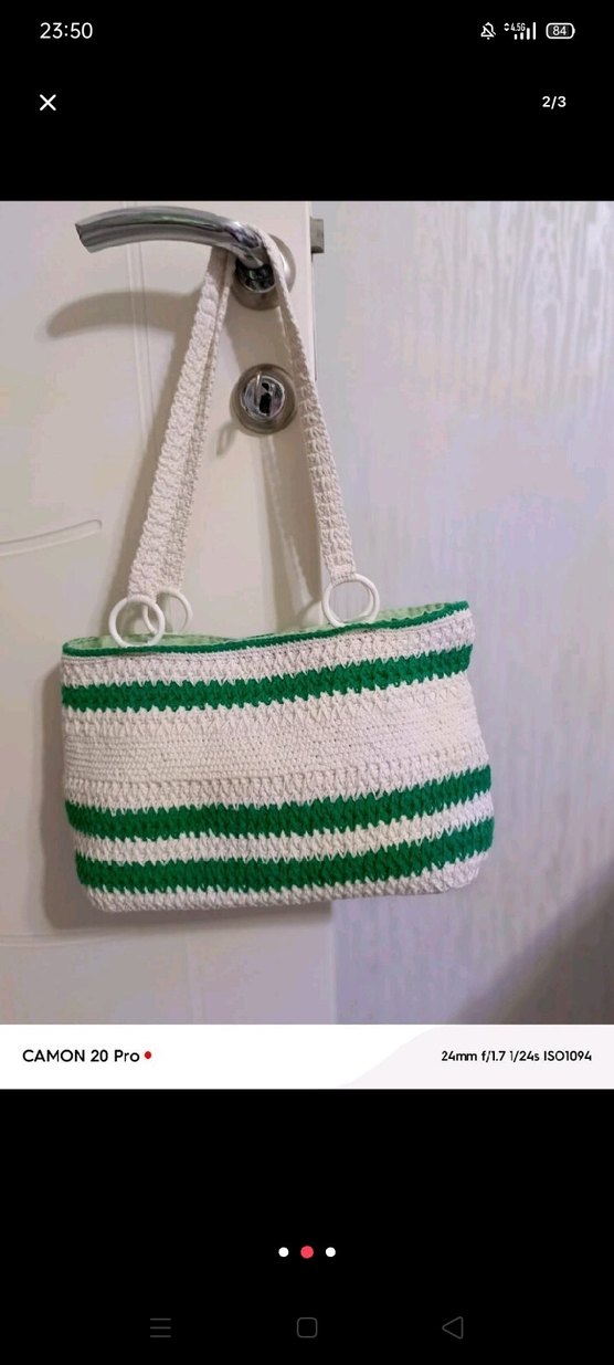 Yeşil Çizgili Örgü Kadın Çanta - Görsel 2