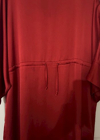 On Fashion Bordo Saten Uzun Salaş Elbise