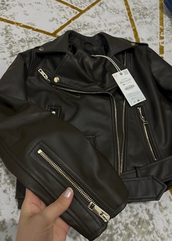 Kadın Kahverengi Deri Biker Ceket - Görsel 5