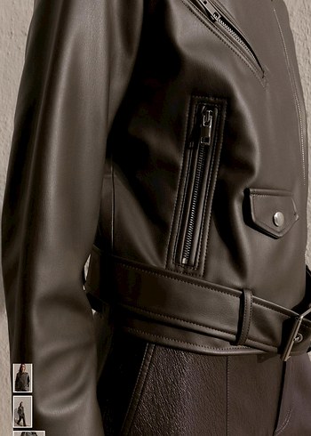 Kadın Kahverengi Deri Biker Ceket - Görsel 3