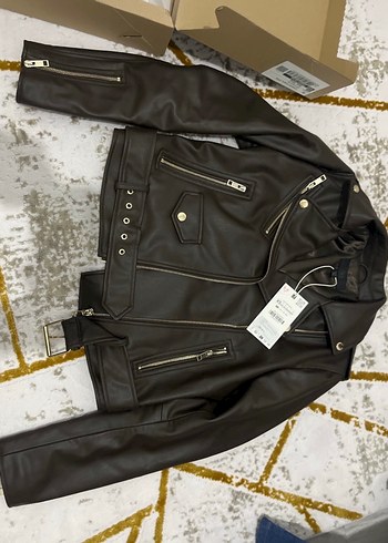 Kadın Kahverengi Deri Biker Ceket - Görsel 4