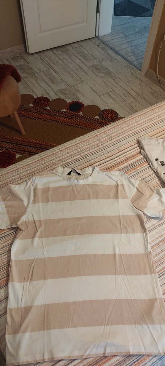 Bej Çizgili erkek tişört - Görsel 2