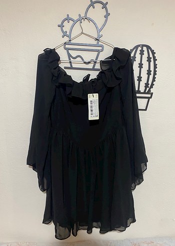 Siyah Mini Uzun Kollu Fırfırlı Gotik Elbise - Görsel 2