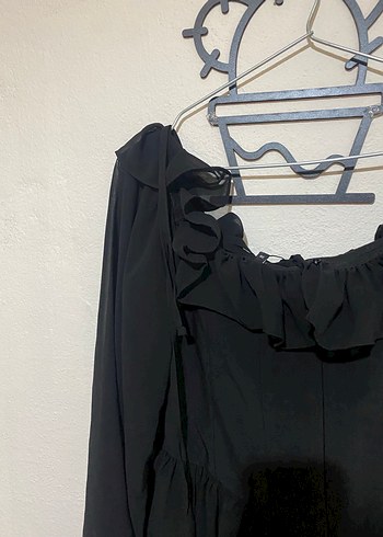 Siyah Mini Uzun Kollu Fırfırlı Gotik Elbise - Görsel 3