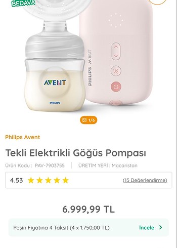 Philips Avent Tekli Elektrikli Göğüs Pompası Pembe
