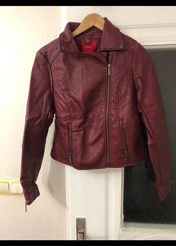 Diğer Bordo Deri Yılan Desenli Kadın Ceket