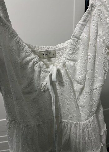 Detaylı Beyaz Bohem Mini Elbise - Görsel 3