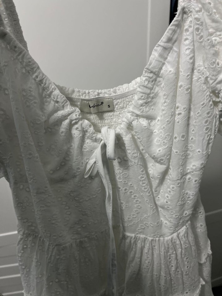 Detaylı Beyaz Bohem Mini Elbise - Görsel 3