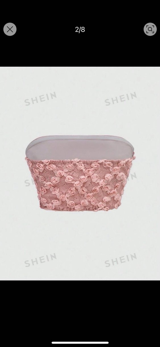 Shein Pembe Dantel İşlemeli Straplez Büstiyer - Görsel 2