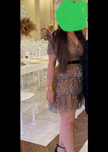 Deep Ateiler Kısa V Yaka Nakışlı  Elbise - Görsel 2