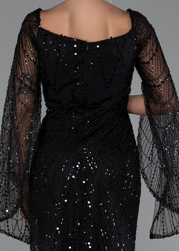 boncuklu uzun kol abiye elbise - Görsel 3