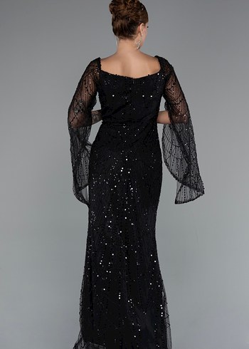 boncuklu uzun kol abiye elbise - Görsel 4