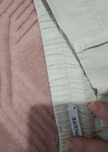 38 Beden Düğmeli Bej Mini Kumaş Kadın Pantolon