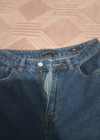 Düğmeli Mavi Midi Kadın Kot Pantolon
