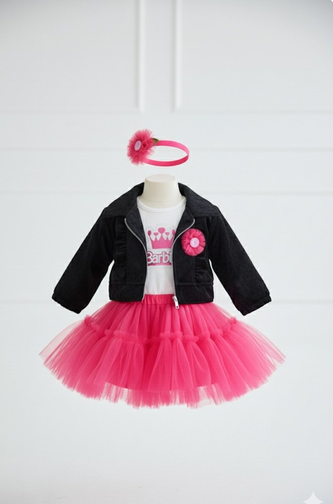 Pembe Fırfırlı Kız Çocuk 4lü Takım - Görsel 2