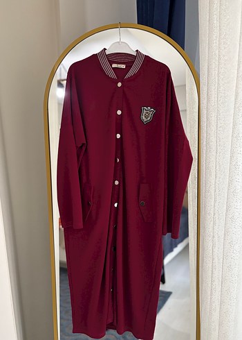 Bordo Düğmeli Uzun Ceket