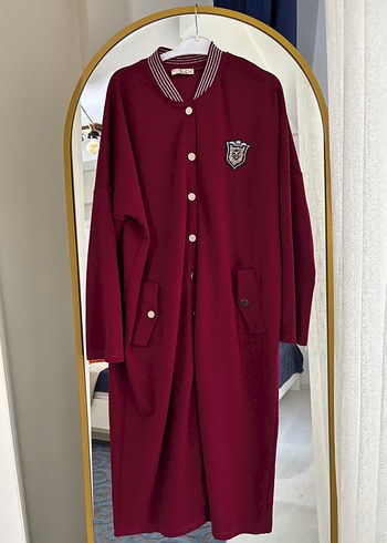 42 Beden bordo Renk Bordo Düğmeli Uzun Ceket