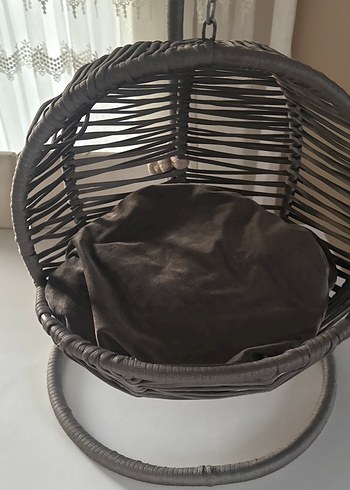 Gri Rattan Sallanan Sepet Sandalye - Görsel 6