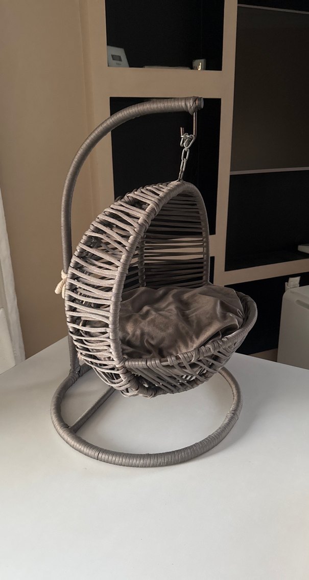 Gri Rattan Sallanan Sepet Sandalye - Görsel 3