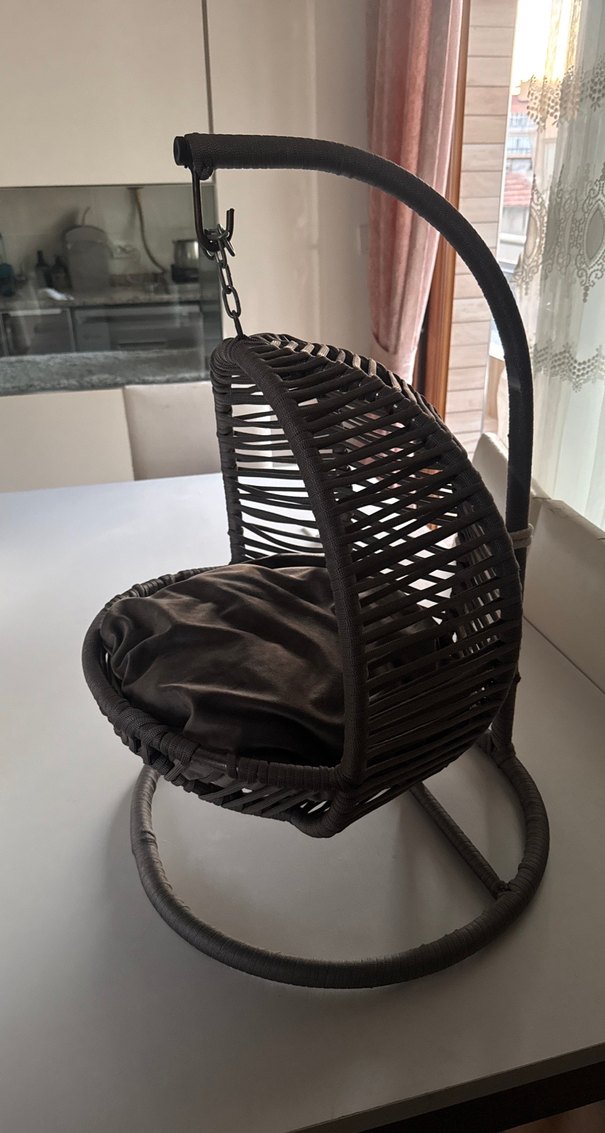 Gri Rattan Sallanan Sepet Sandalye - Görsel 2