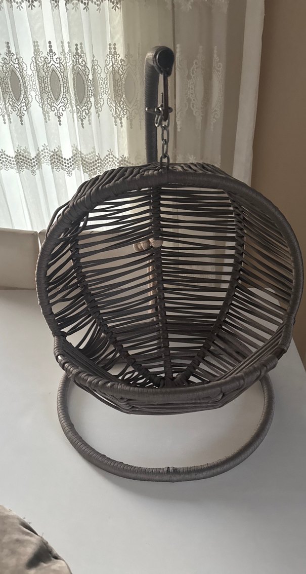 Gri Rattan Sallanan Sepet Sandalye - Görsel 4