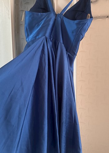 Parlak Lacivert V Yakalı Midi Elbise - Görsel 2