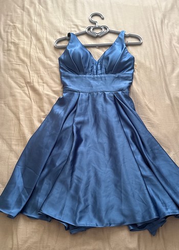 Parlak Lacivert V Yakalı Midi Elbise - Görsel 3