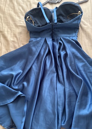 Parlak Lacivert V Yakalı Midi Elbise - Görsel 4