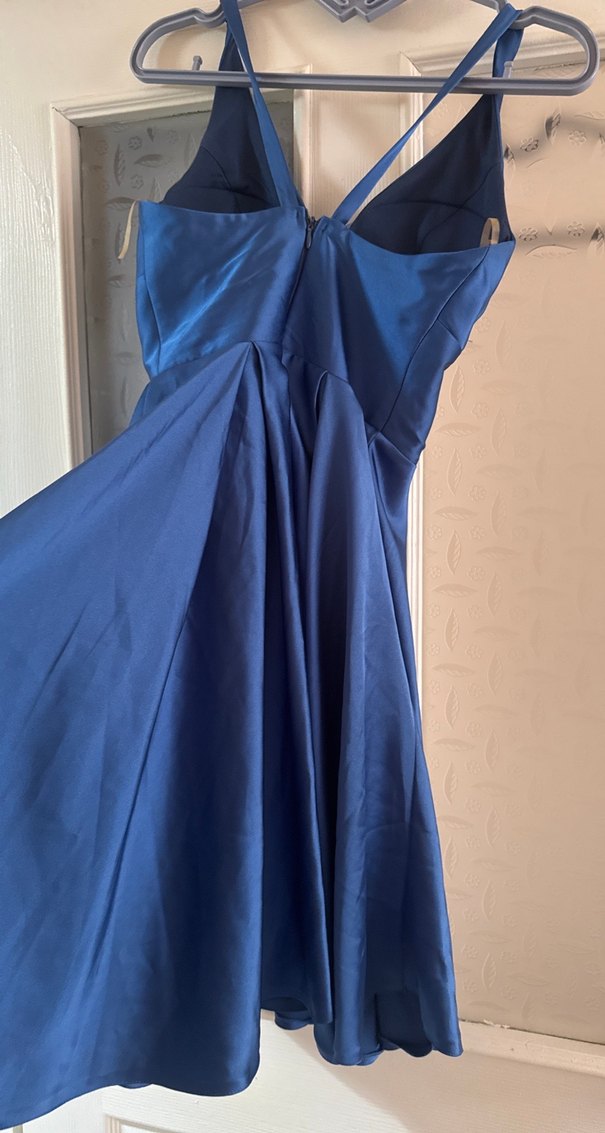 Parlak Lacivert V Yakalı Midi Elbise - Görsel 2