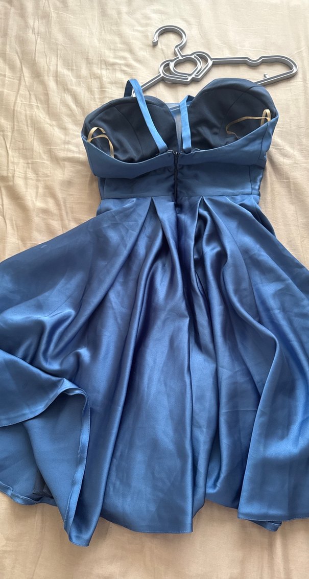 Parlak Lacivert V Yakalı Midi Elbise - Görsel 4