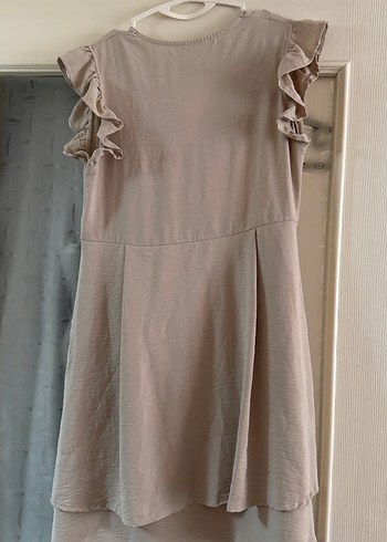 Bej V Yaka Kolsuz Bohem Midi Elbise - Görsel 2