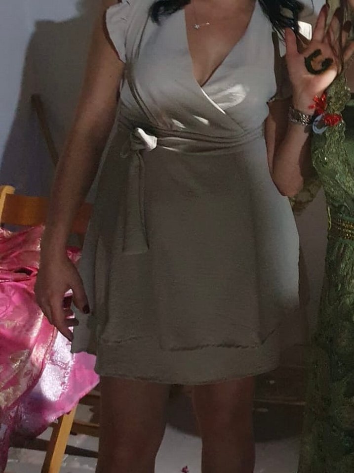 Bej V Yaka Kolsuz Bohem Midi Elbise - Görsel 5