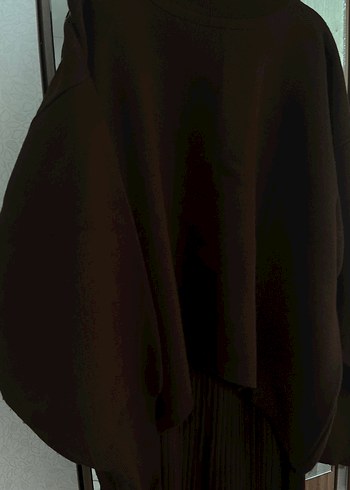 iç elbisesi sıfır  Kollu Kahverengi Dökümlü Triko Elbise - Görsel 2