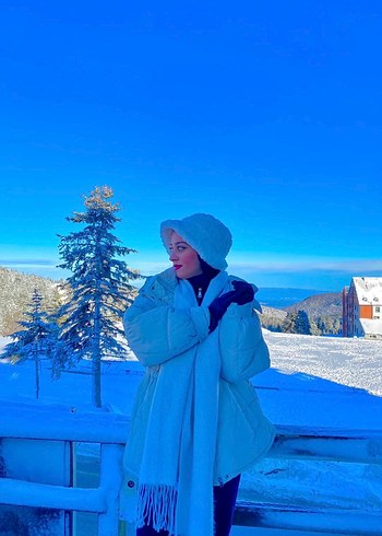 BERSHKA Beyaz Şişme Midi Şişme Mont - Görsel 4